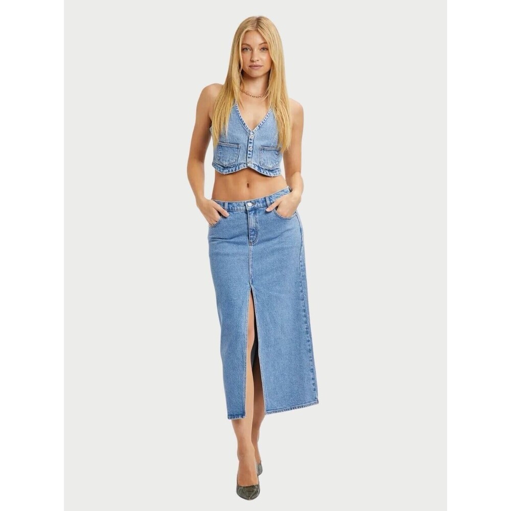 Abrand Jeans Maxi Skirt Size 32 / AU 14 Debbie Denim Slit Front‎ Long NEW